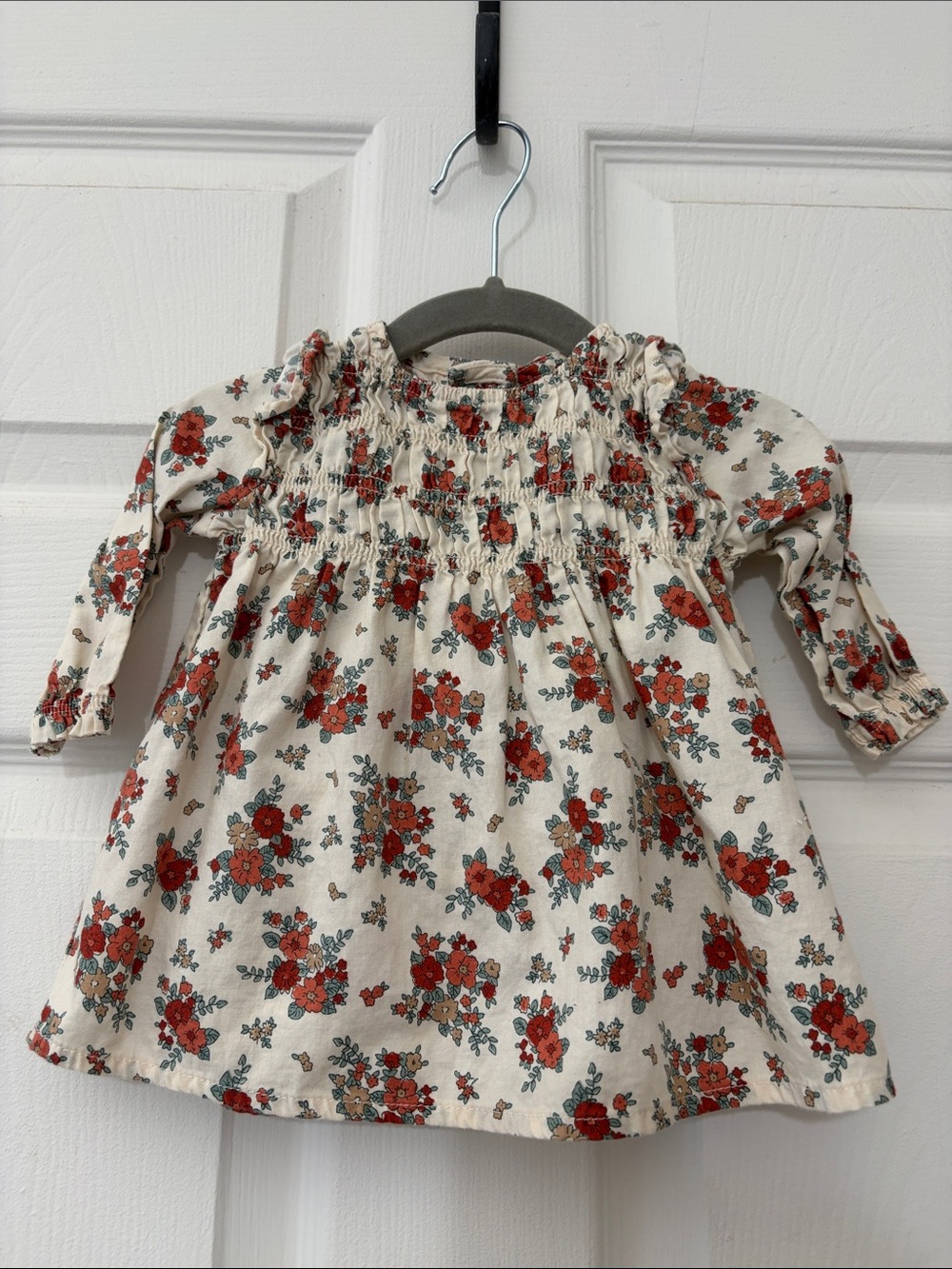 Carter's Cream Floral Smocked Dress with Rust Flowers with bottoms